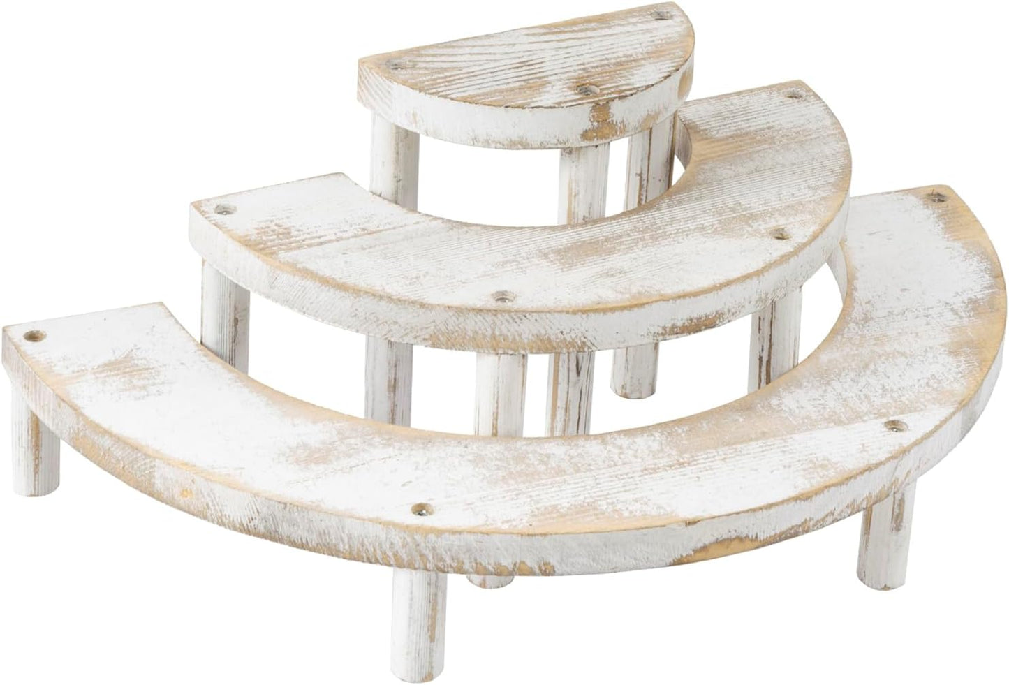 MyGift 3 Tier Wooden Display Riser Stand Whitewashed Dessert Shelf | Three Level Design, Rustic Whitewashed Finish