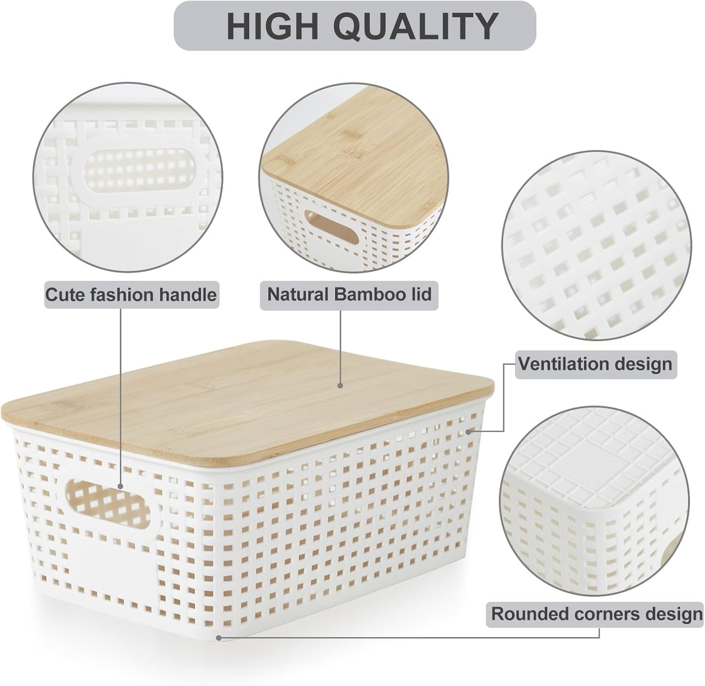 Plastic Storage Bins / Cream White / Small / Set of 6