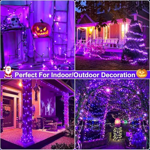 2 Pack Halloween Lights Outdoor, Total 200FT 600 LED Purple String Lights