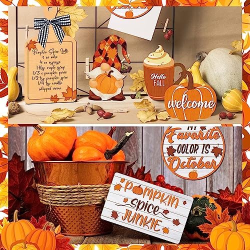 FairySandy 15 Pcs Fall Tiered Tray Decor Set, Pumpkin Table Signs