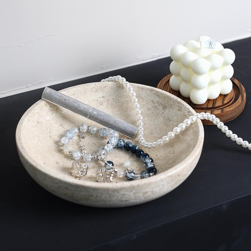 Italian Travertine Candy Bowl / Beige / 7.8 x 1.9