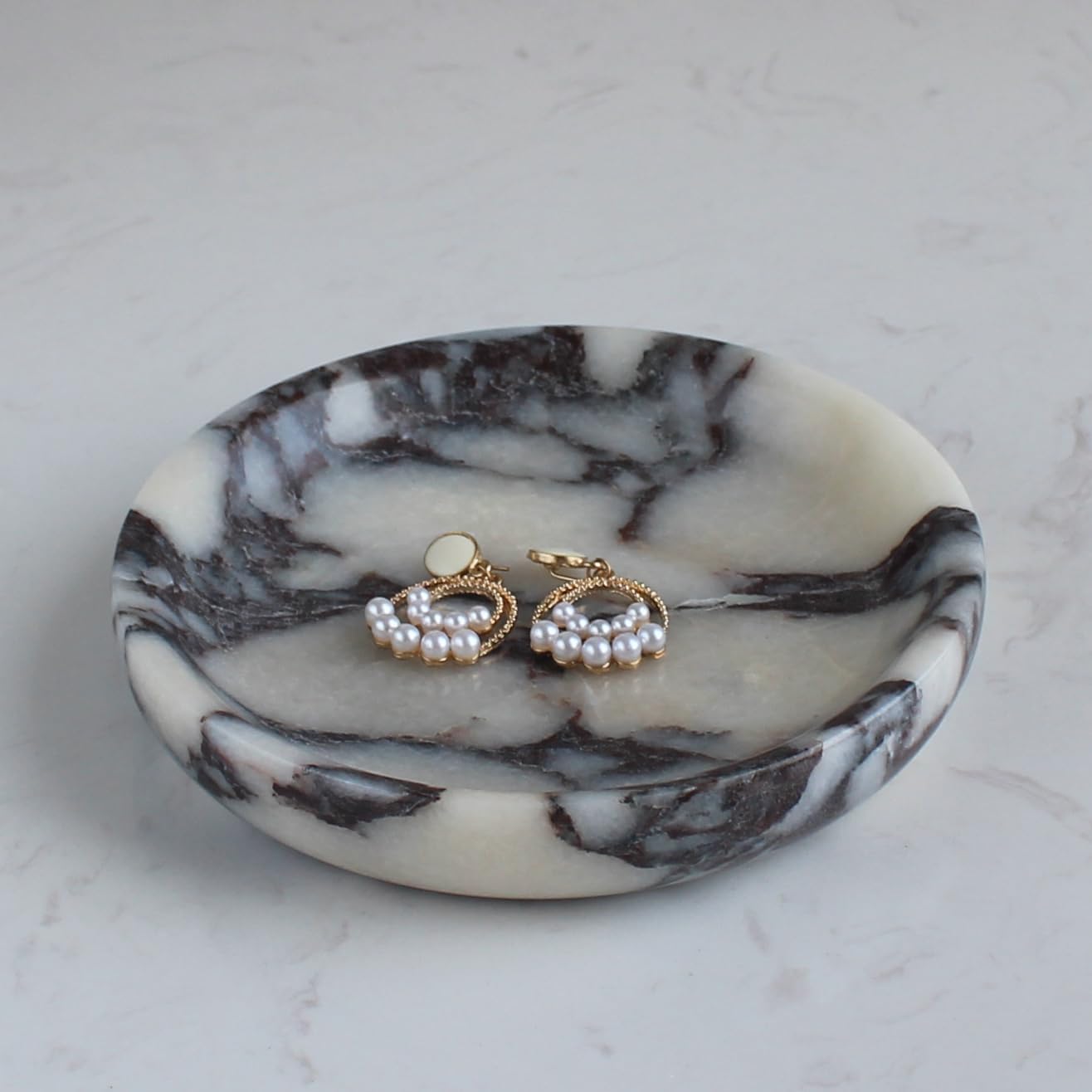 Marble Travertine Ring Dish Jewelry Tray 5.5" for Women / Calacatta Viola / Natural