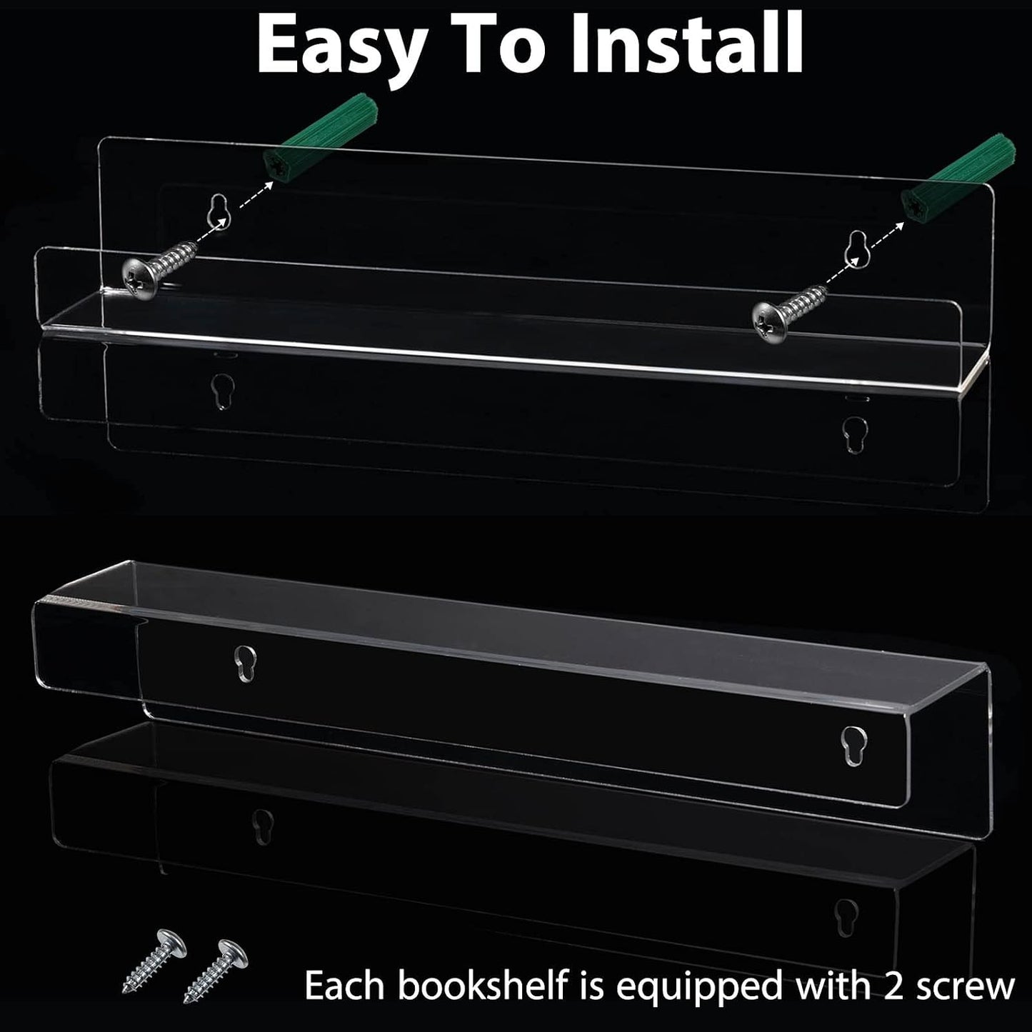Blulu 6 Packs 14 Inch Acrylic Floating Bookshelf, Wall Mounted Shelf, Ledge Book Shelf for Living Room, Office