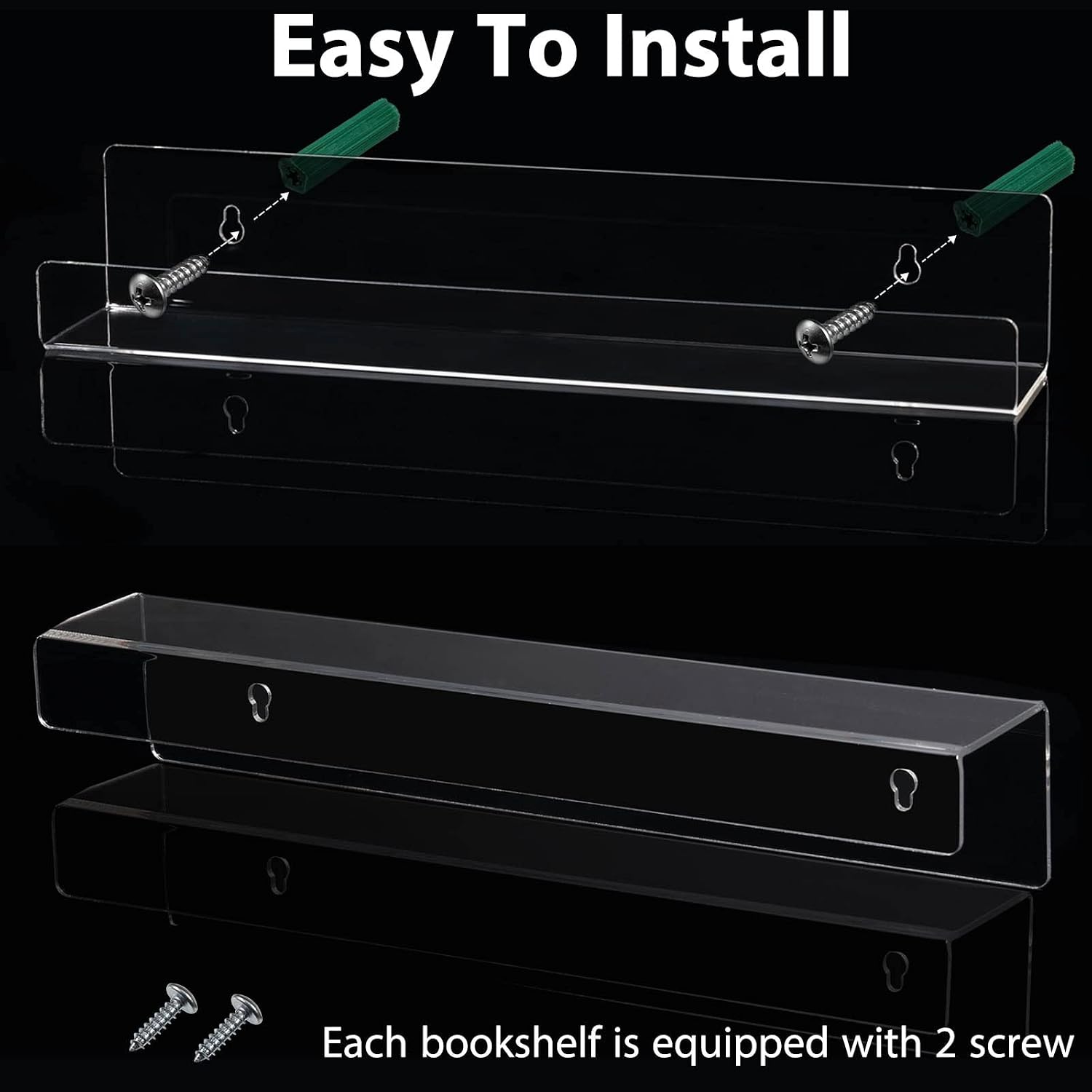 Blulu 6 Packs 14 Inch Acrylic Floating Bookshelf, Wall Mounted Shelf, Ledge Book Shelf for Living Room, Office