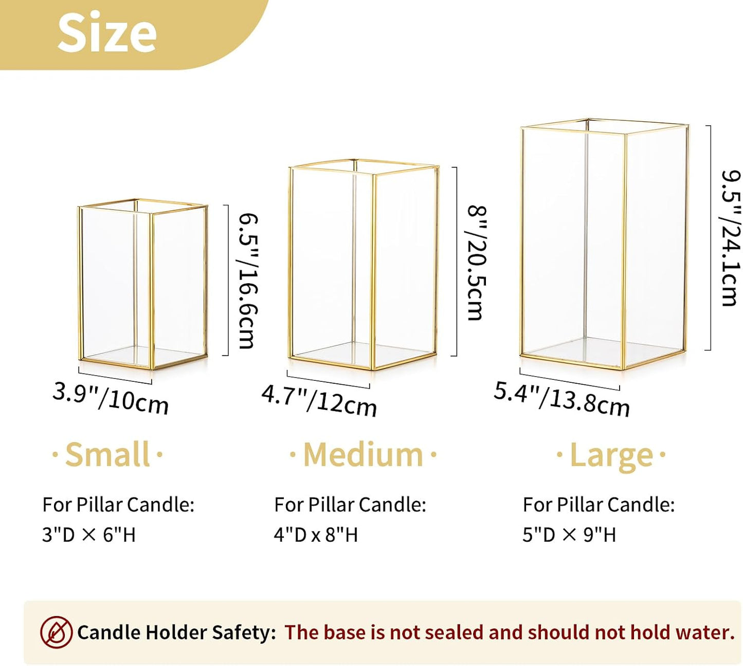 Nuptio Glass Hurricane Candle Holder Set of 6 Gold Pillar Candle Holders Large Rectangular Candleholder Table