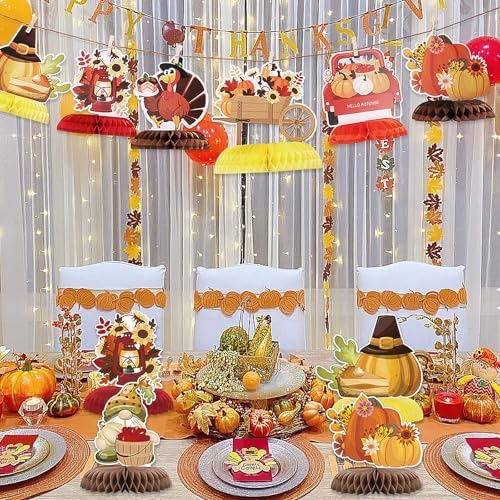 NatNarr 12PCS Thanksgiving Table Decorations Thanksgiving Centerpieces for Tables Autumn Honeycomb Centerpiece Fall Table Toppers Turkey Centerpiece Decor for Birthday Party Supplies