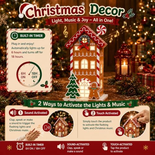 Gingerbread House Christmas Decorations for Home Light Up Christmas Decor