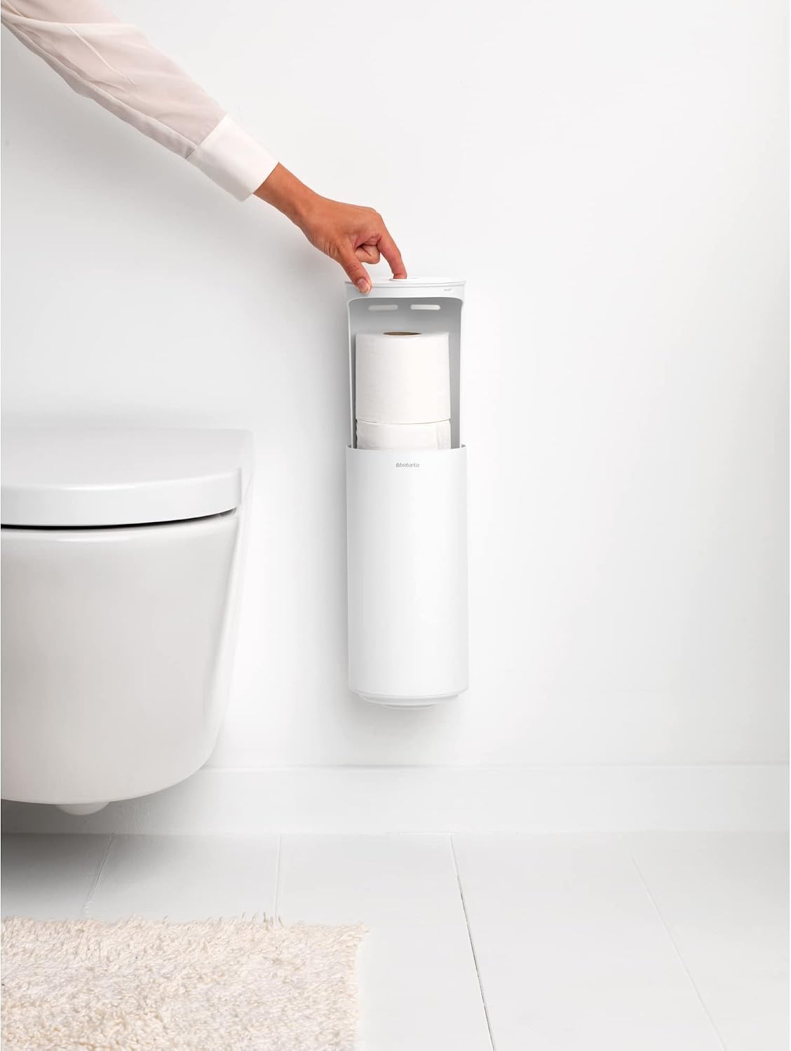 Brabantia Mindset Toilet Roll Dispenser (Mineral Fresh White) Anti-Rust, Discreet Bathroom Tissue Holder, 2 Spare Rolls