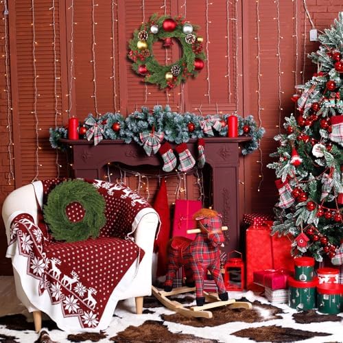Zeyune 4 Pcs 14" Christmas DIY Green Wreath Artificial Wreath Cypress Style