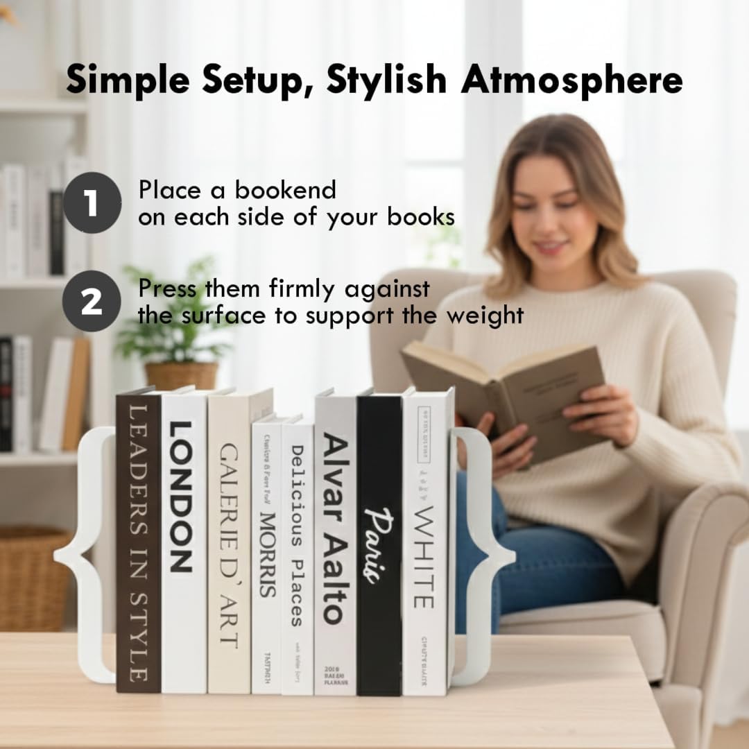 Decorative Bookends / Modern Bracket Shaped / White