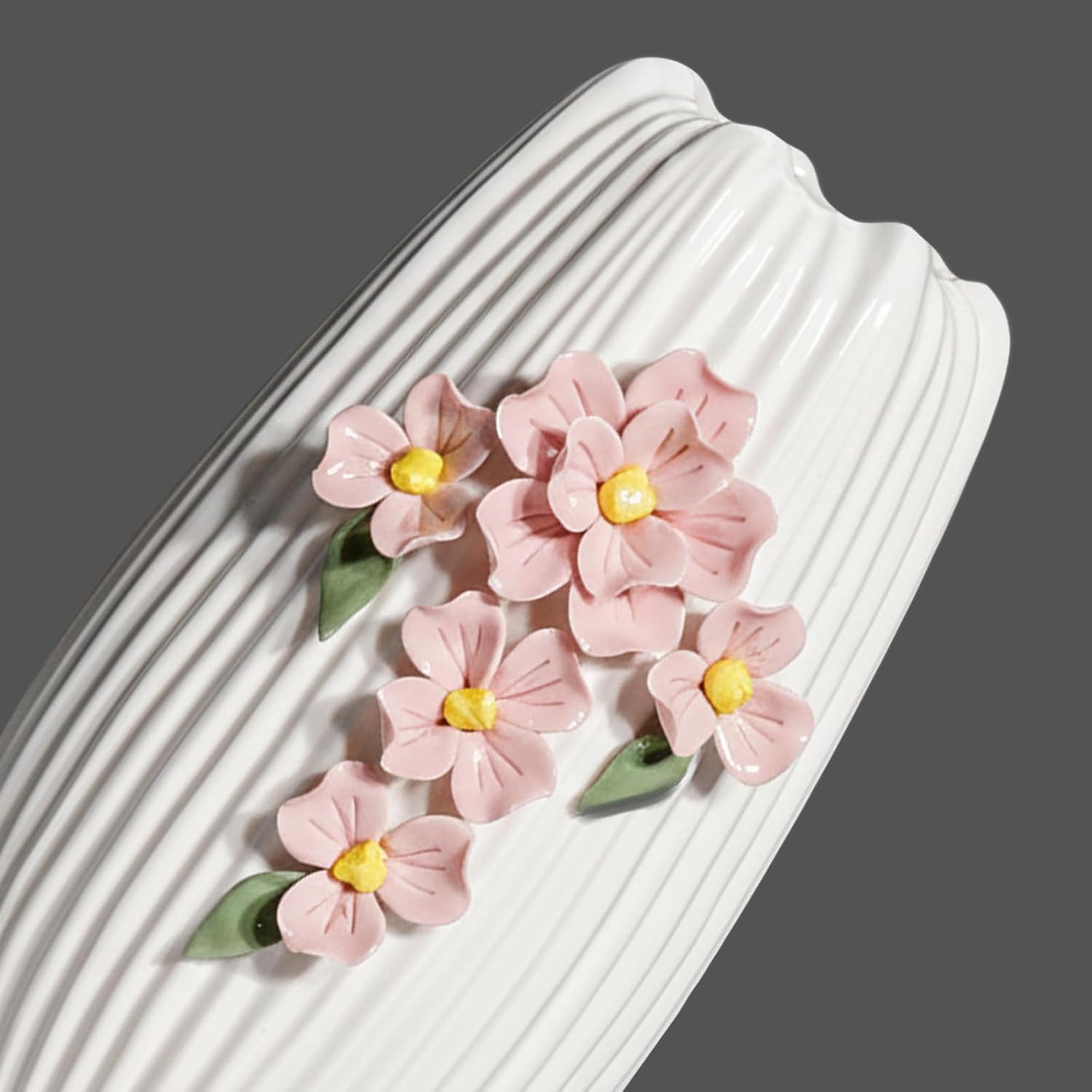 Ceramic Flower Vase / White and Pink / 9 Inch
