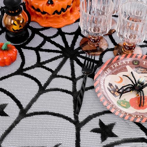 LuoluoHouse Halloween Black Tablecloths Lace Overlay 40" Round Tabletop