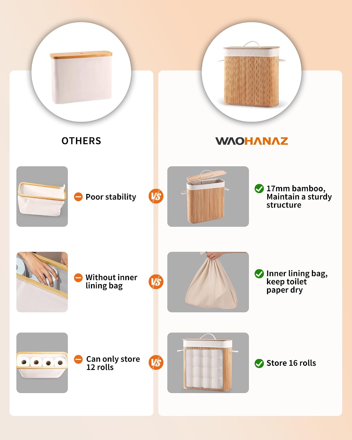 Bamboo Toilet Paper Storage with Lid & Handel, 8 Gallons (30L), Sturdy Toilet Paper Basket, Organizer for Bathroom