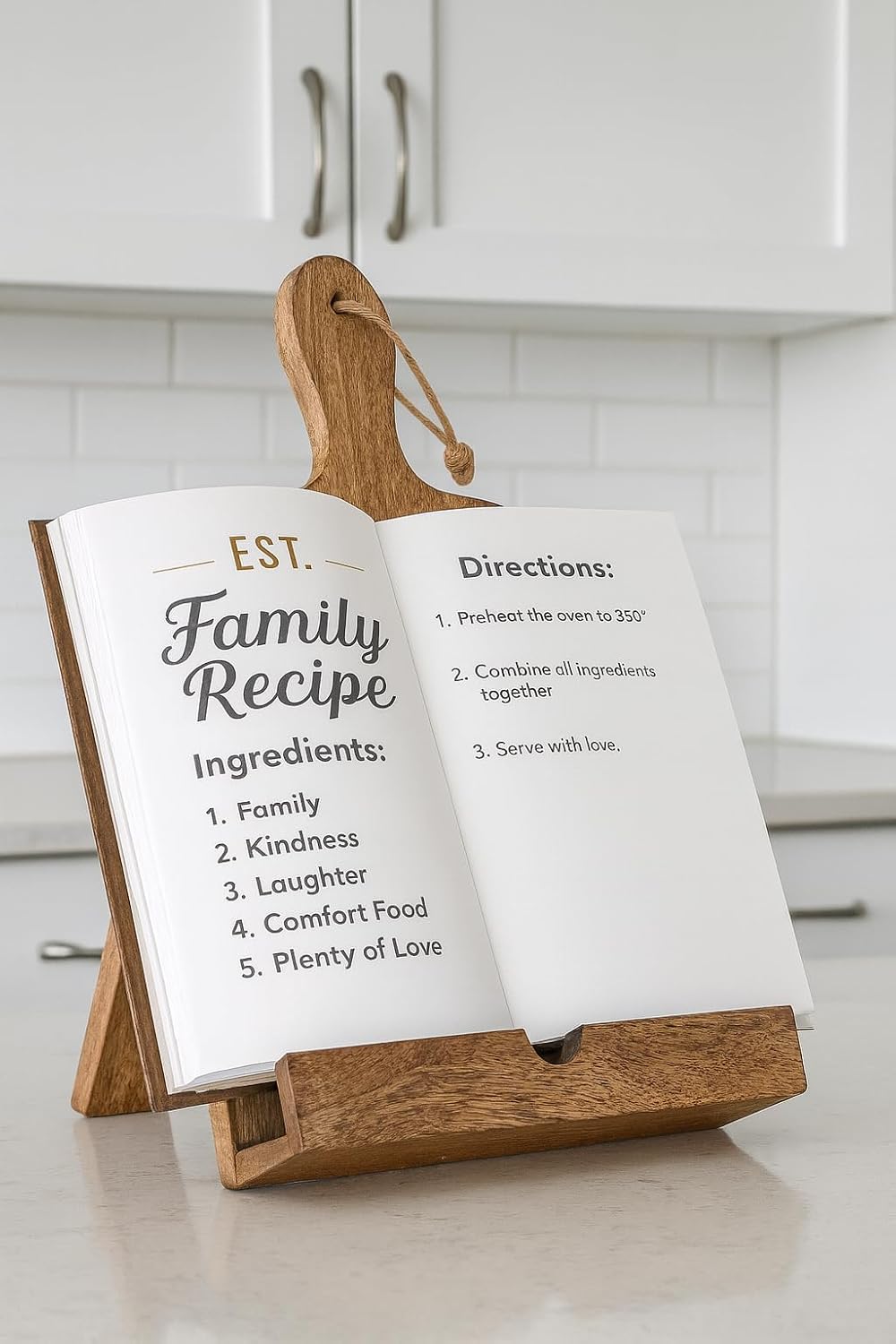 Wedding Gifts Solid Wood Cookbook Stand for Kitchen Counter Recipie Book Holder for Cooking, Chopping Board Style