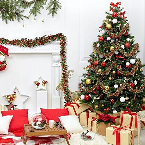 Shappy 90 ft 6 Rolls Christmas Tinsel Garland for Tree, Red, Gold, Green