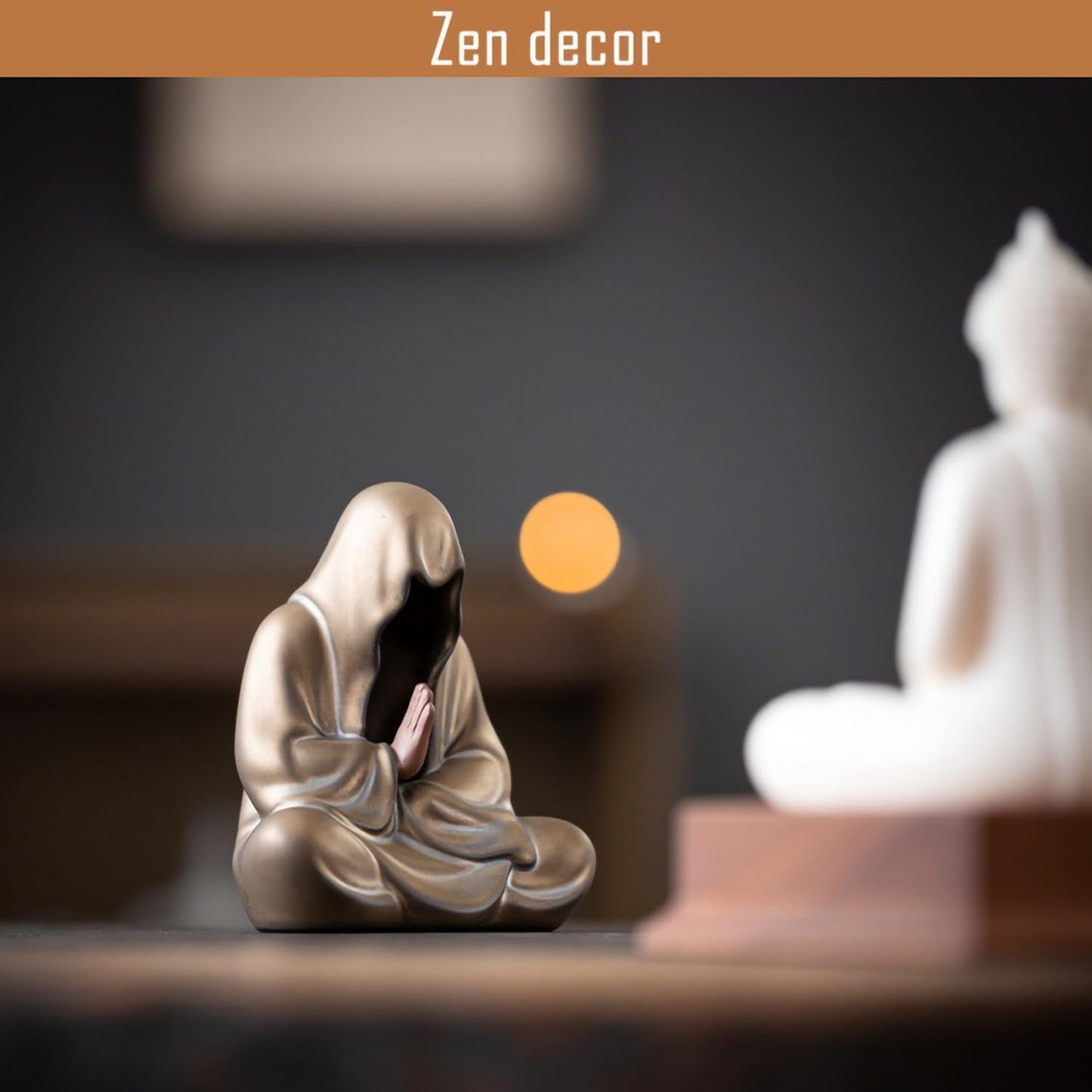Faceless Buddha Statue Small Ceramic Buddha Figurine for Zen Meditation / Bronze