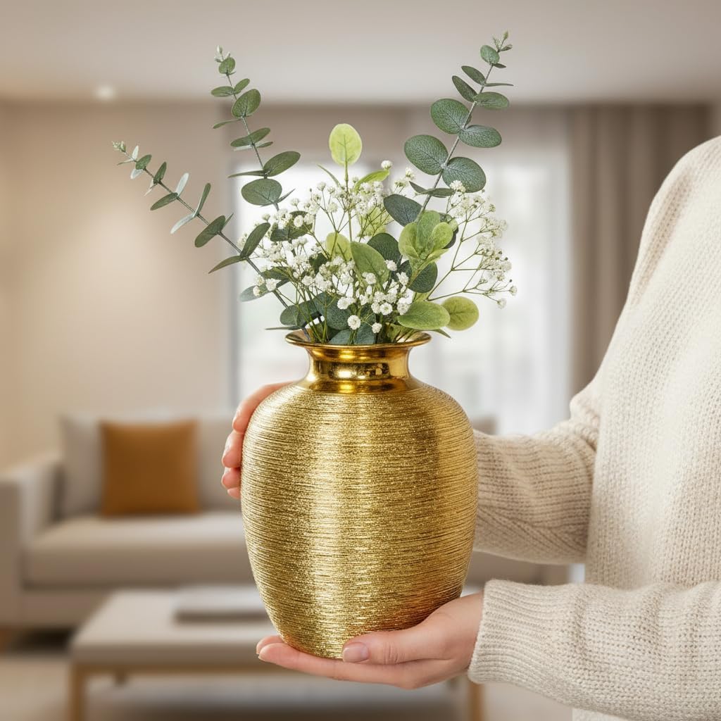 Ceramic Vase / Modern Flower Vase for Centerpiece / Gold / 7 Inch