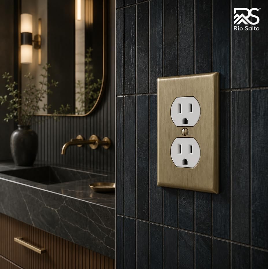Rio Salto MIDSIZE BRASS Duplex Outlet Covers Vintage Gold Antique Brass Wall Plates Receptacle Outlet Cover — Signature