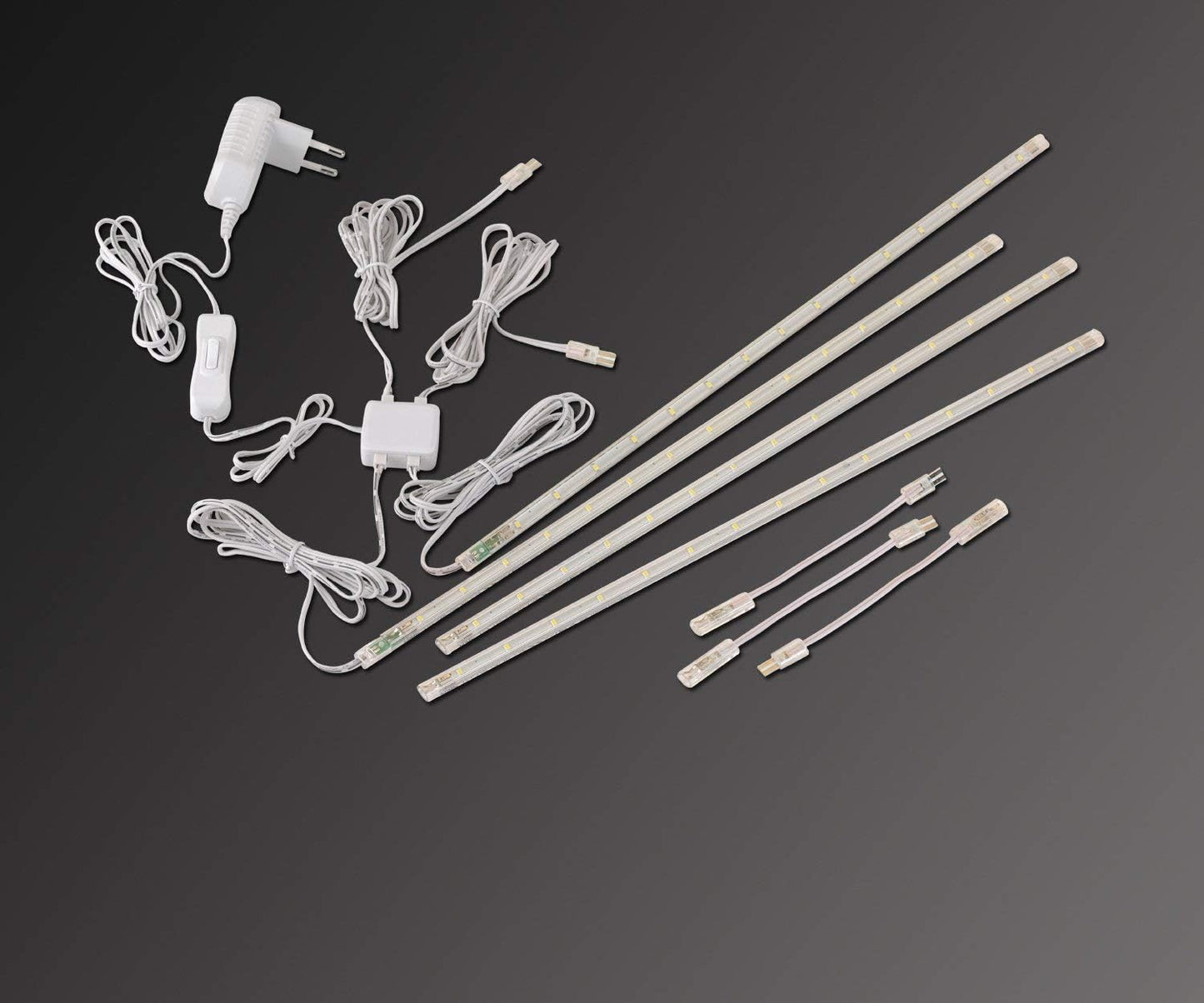 LED Display Light Bar Kit - (4) 16inches Plug-in Linkable Strip Lights for Large Display Cabinet - Series + Parallel