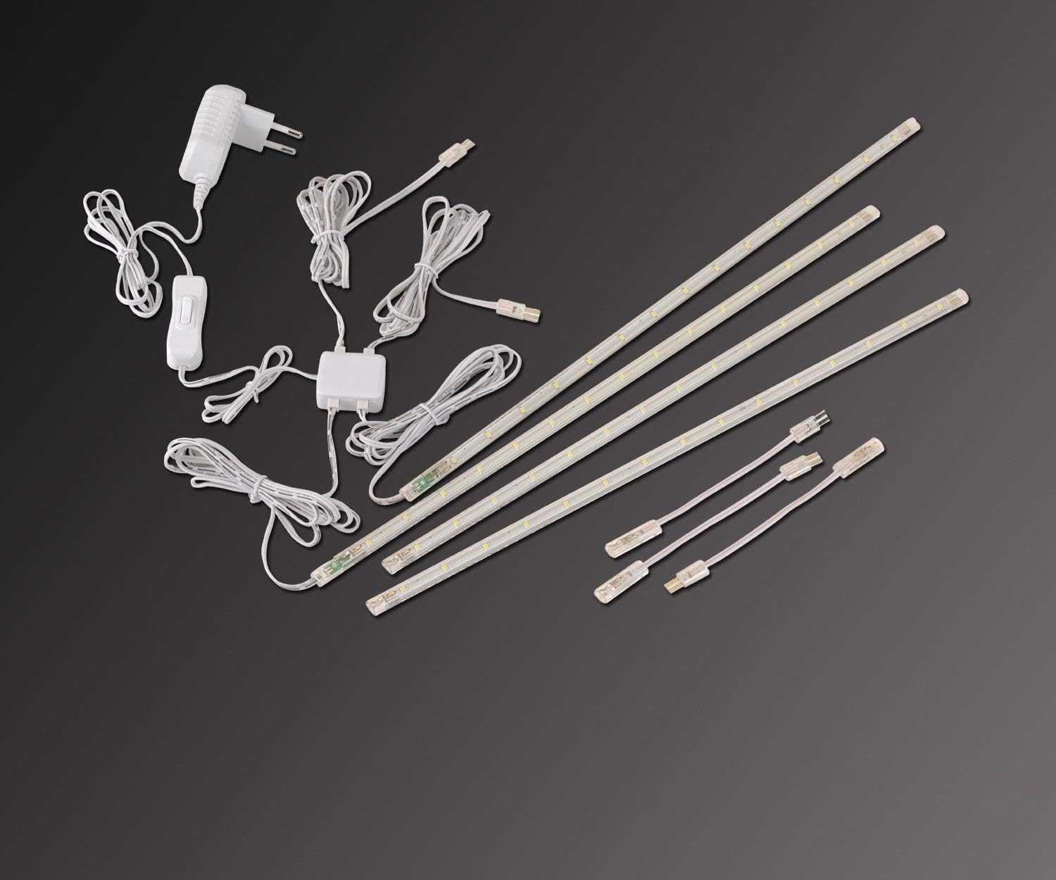 LED Display Light Bar Kit - (4) 16inches Plug-in Linkable Strip Lights for Large Display Cabinet - Series + Parallel