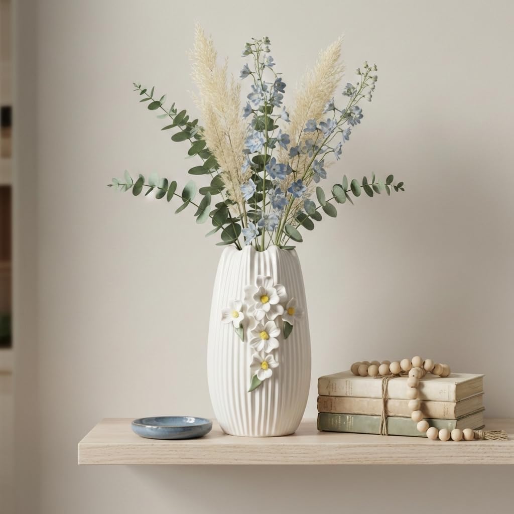 Modern Boho Vases for Centerpieces / White and Yellow / 9 Inch