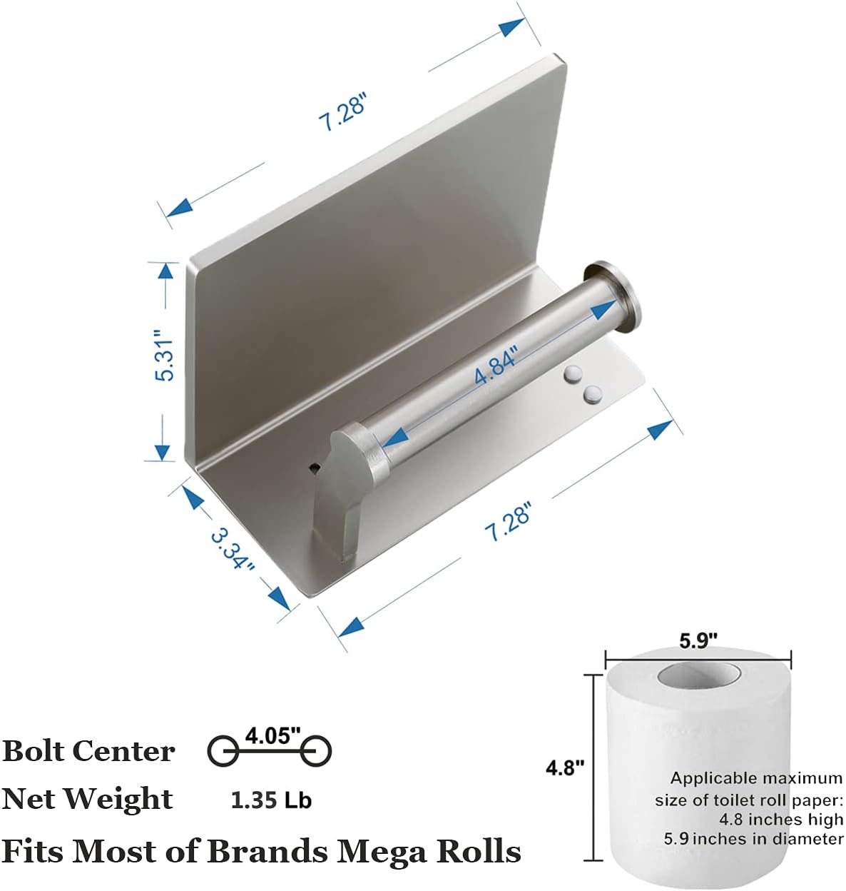 Toilet Paper Holder with Shelf, Aluminum Tissue Roll Holder with Mobile Phone Storage Shelf for Modern Bathroom, 3M
