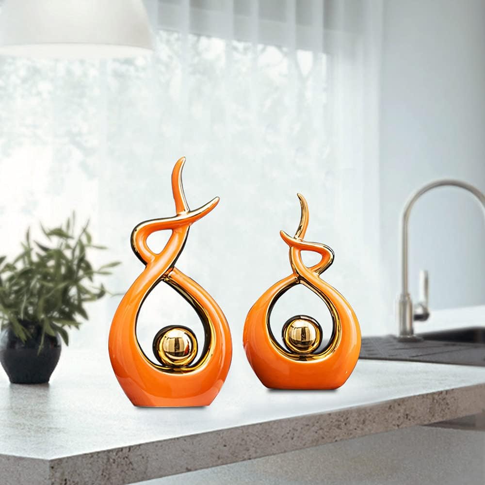 Home Decor Modern Abstract Art Ceramic Statue Table Decorations for Dining / Orange and Gold / Small
