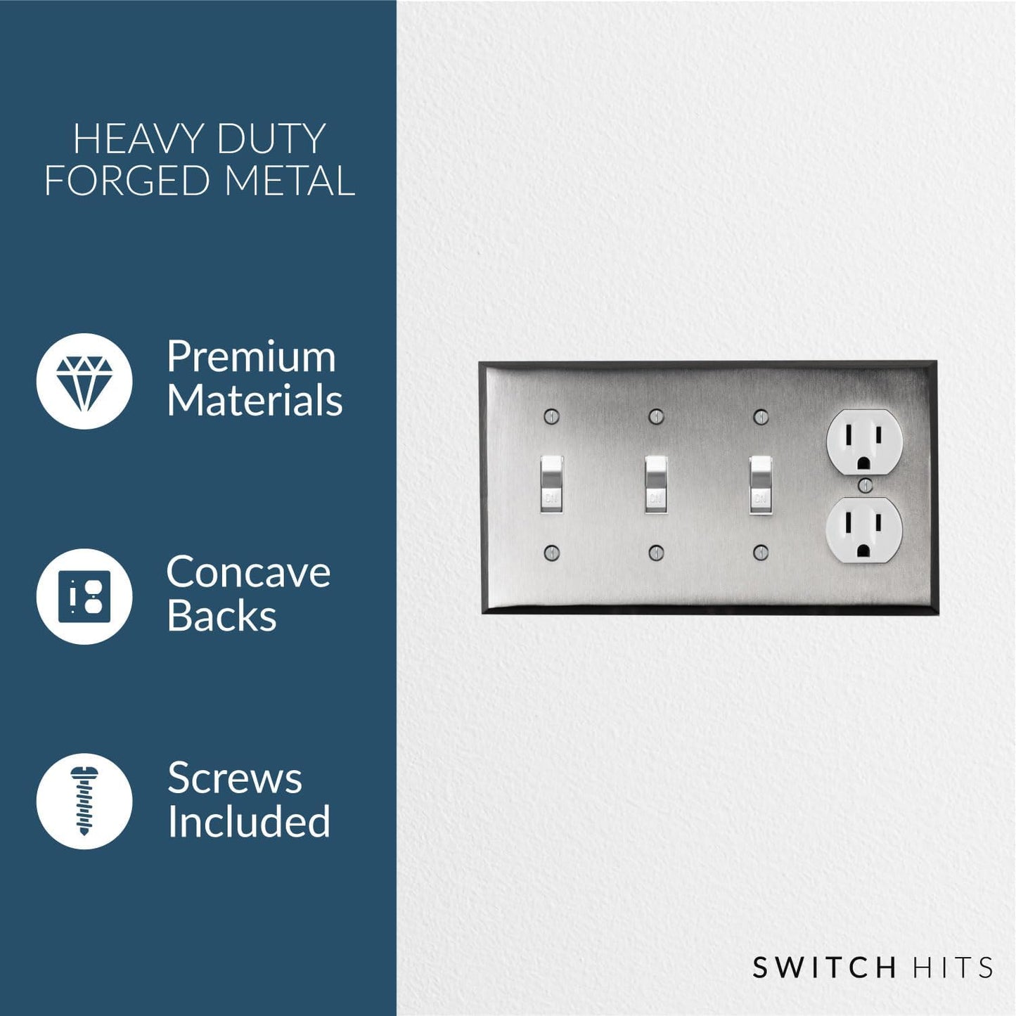 Satin Nickel Outlet Wall Plate | 3 Toggle - 1 Duplex | 8.25" x 4.5" | Hand-Polished Brass Construction | Electrical