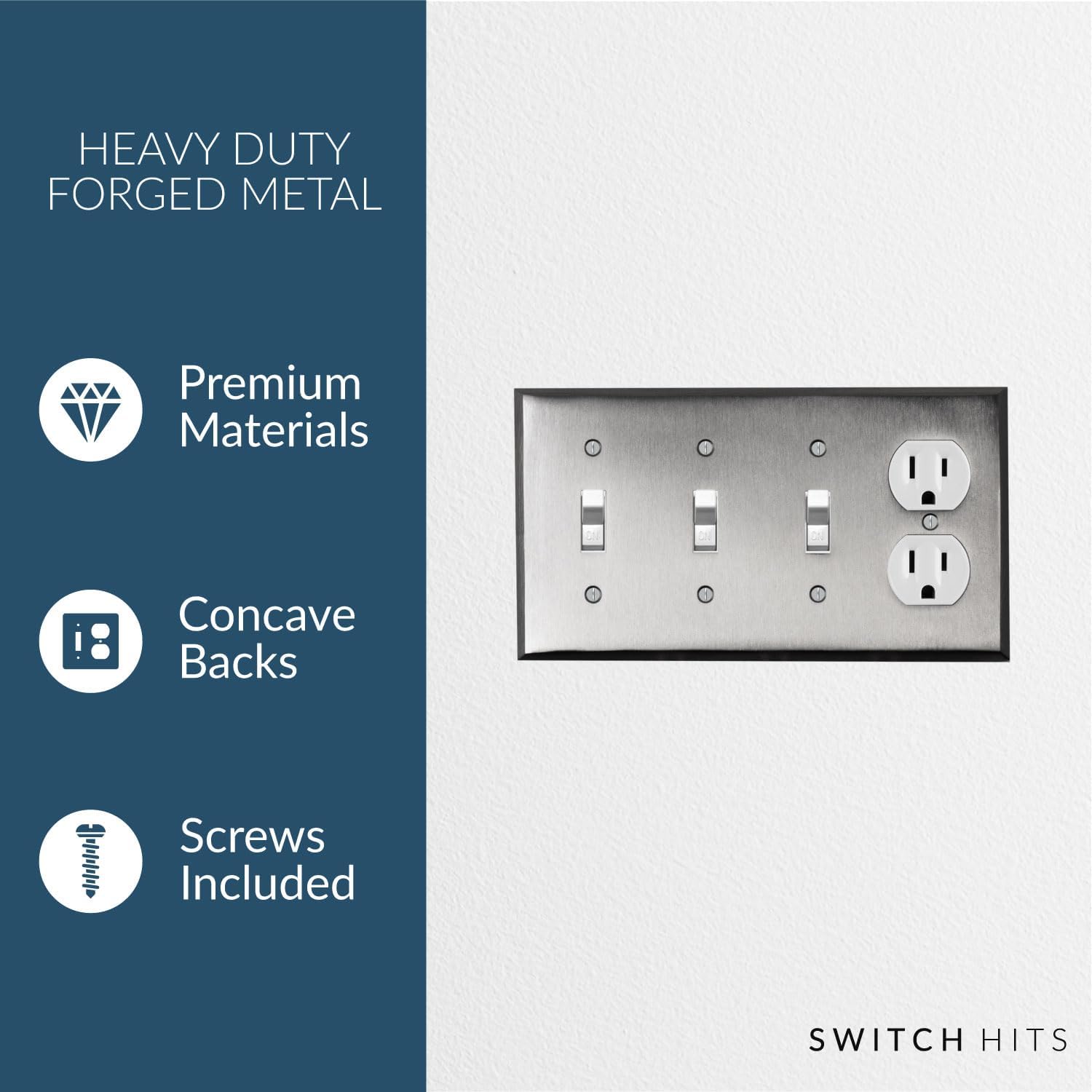 Satin Nickel Outlet Wall Plate | 3 Toggle - 1 Duplex | 8.25" x 4.5" | Hand-Polished Brass Construction | Electrical