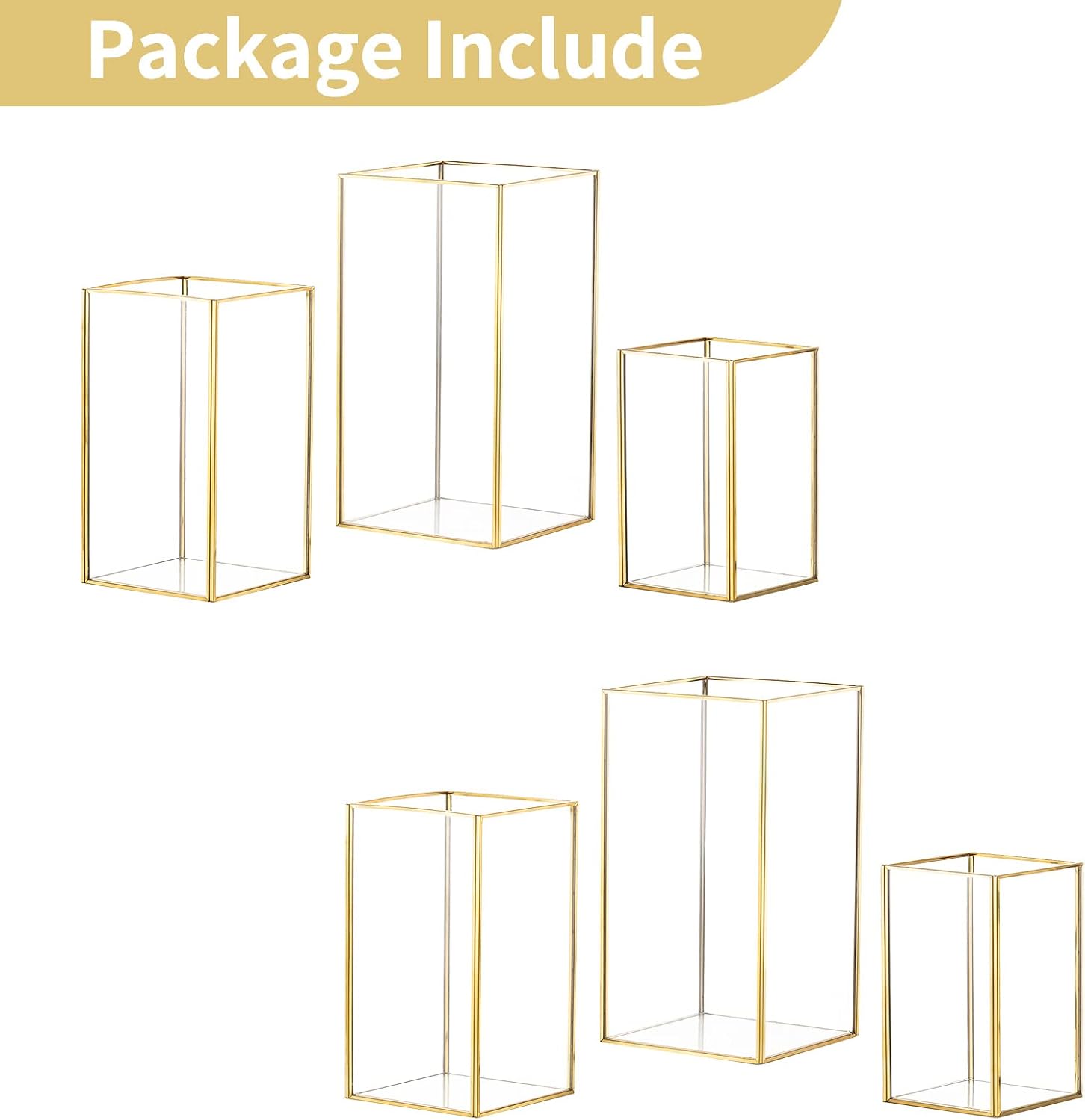 Nuptio Glass Hurricane Candle Holder Set of 6 Gold Pillar Candle Holders Large Rectangular Candleholder Table