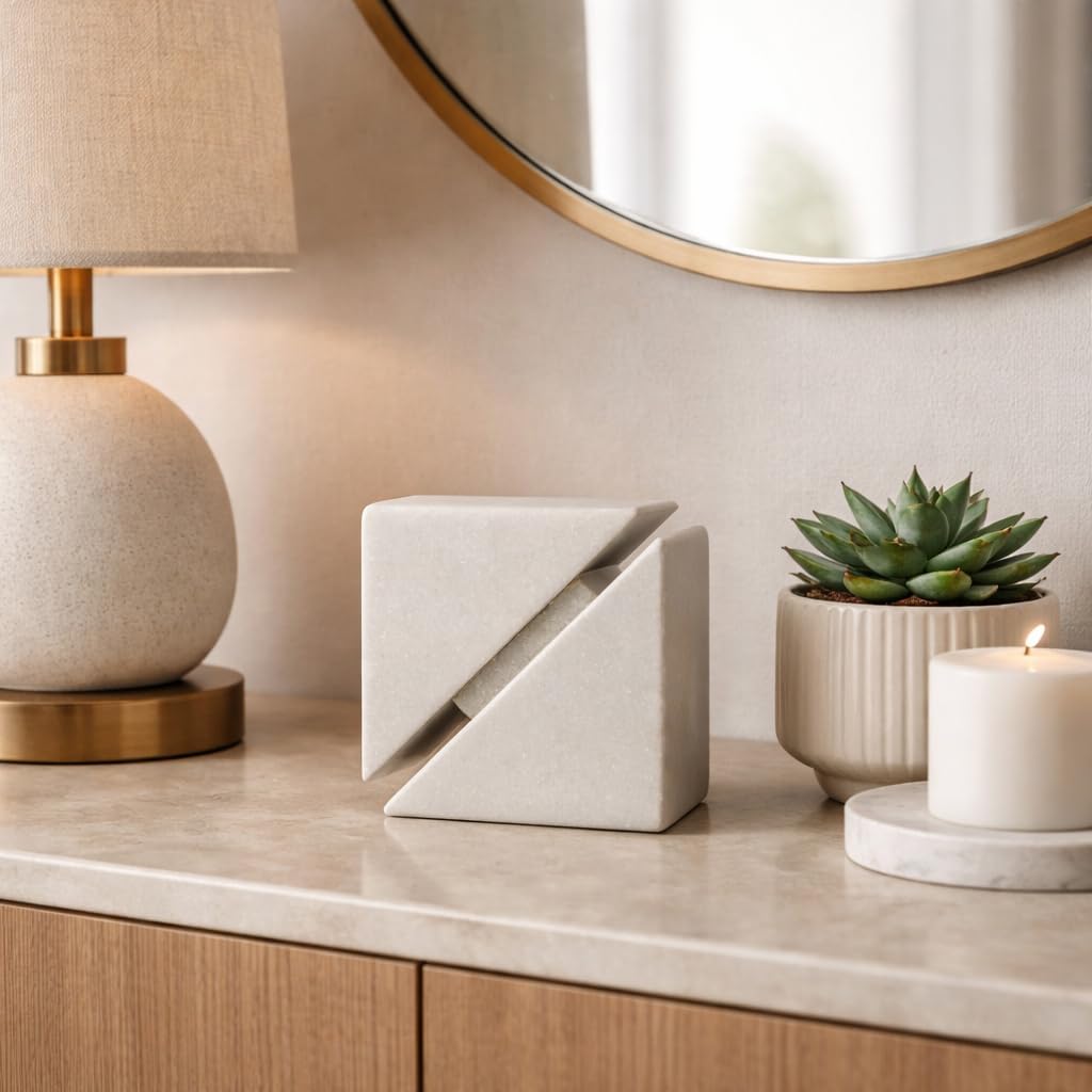 Marble Sculpture Cube / White / 4.0" H