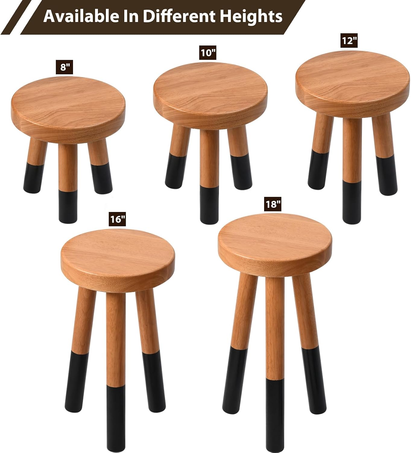 Rubber Wood 9" Round Plant Stand / 8" Tall Black
