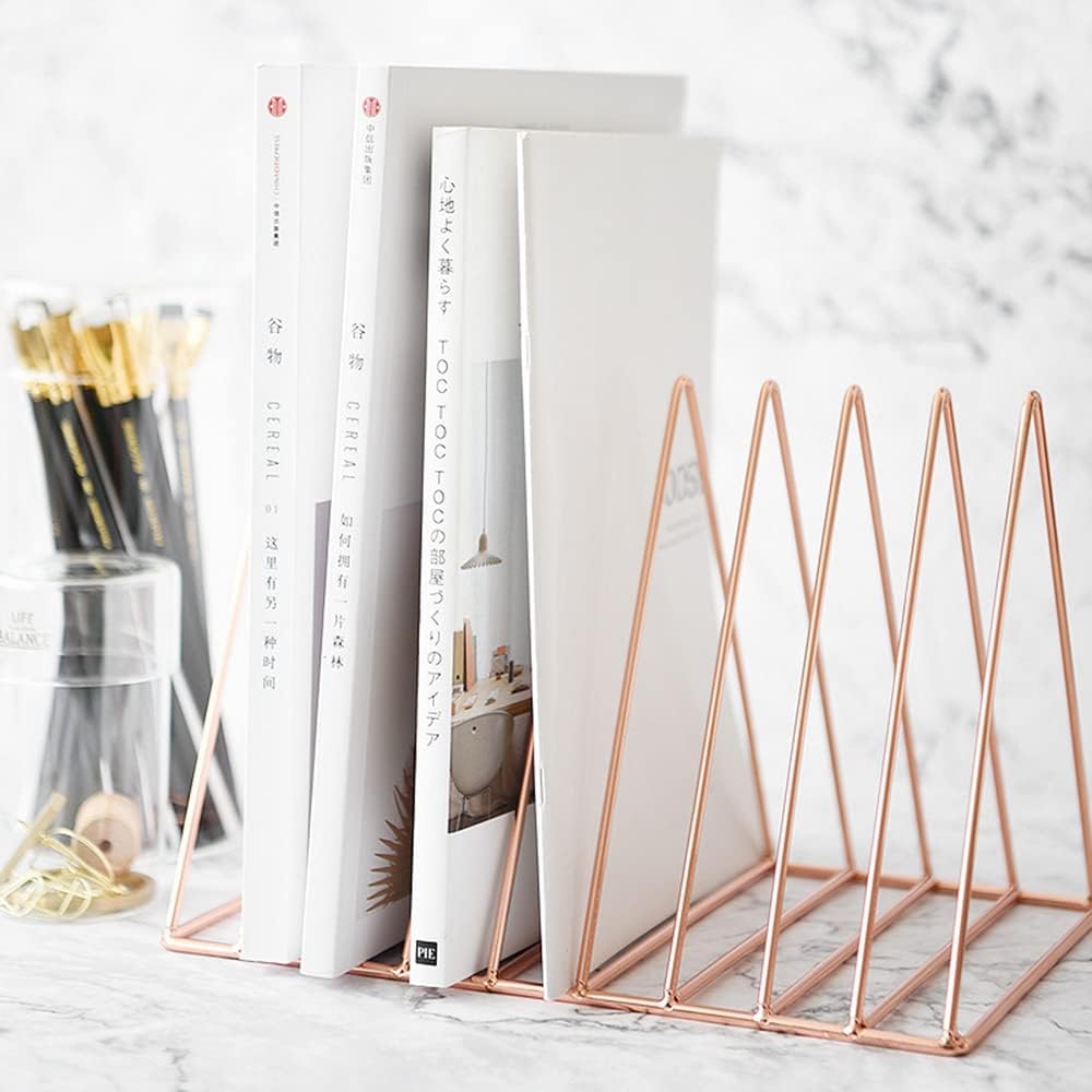 Sooyee 2 Pack Rose Gold Magazine Holder, 9 Slot Desktop File Sorter | Record Holder, Book Album Display Rack, Desktop