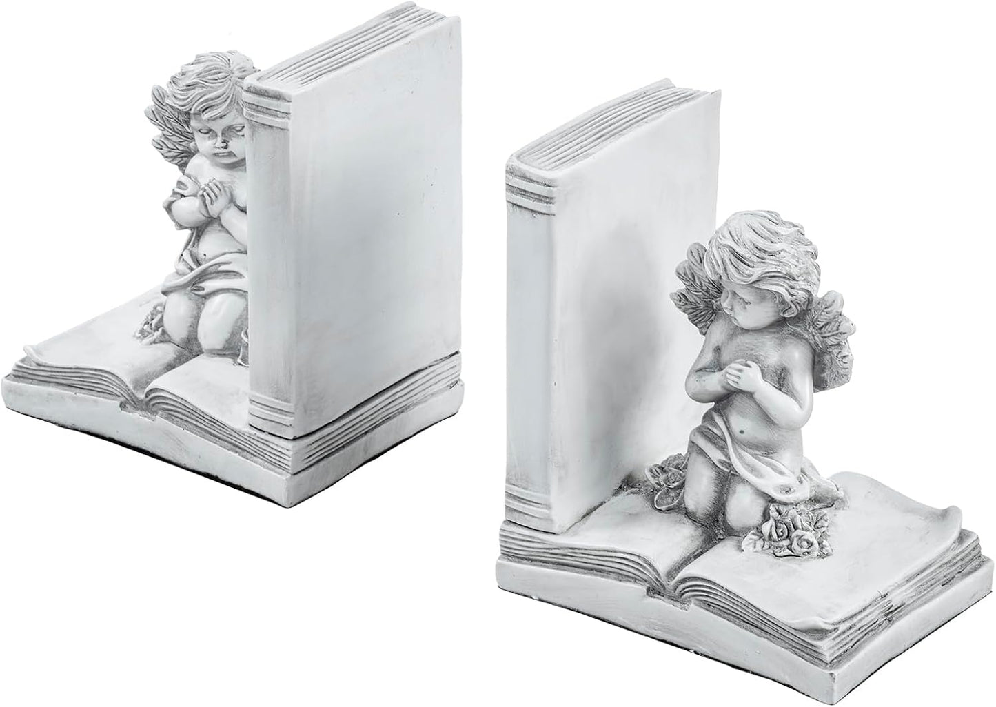 Vintage Bookends / Angel and Book Design / White / Set of 2