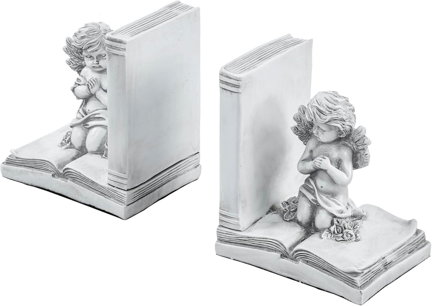 Vintage Bookends / Angel and Book Design / White / Set of 2
