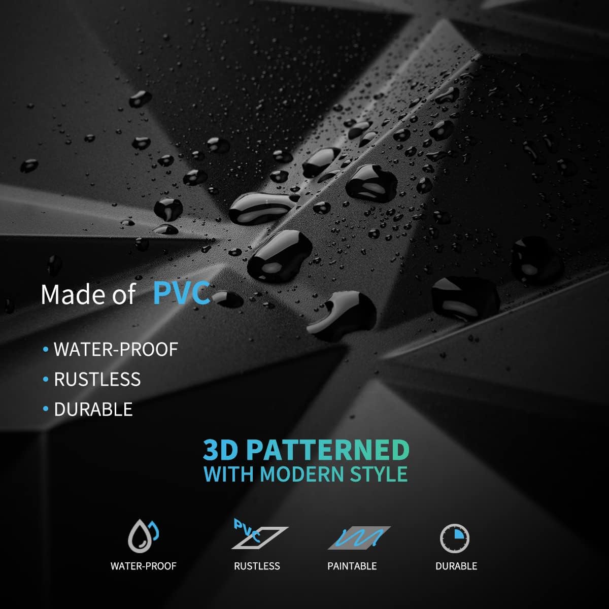 Art3d Decorative 3D Wall Panels in Diamond Design, 12"x12" Matt Black for Home and Office Decor (33 Pack)
