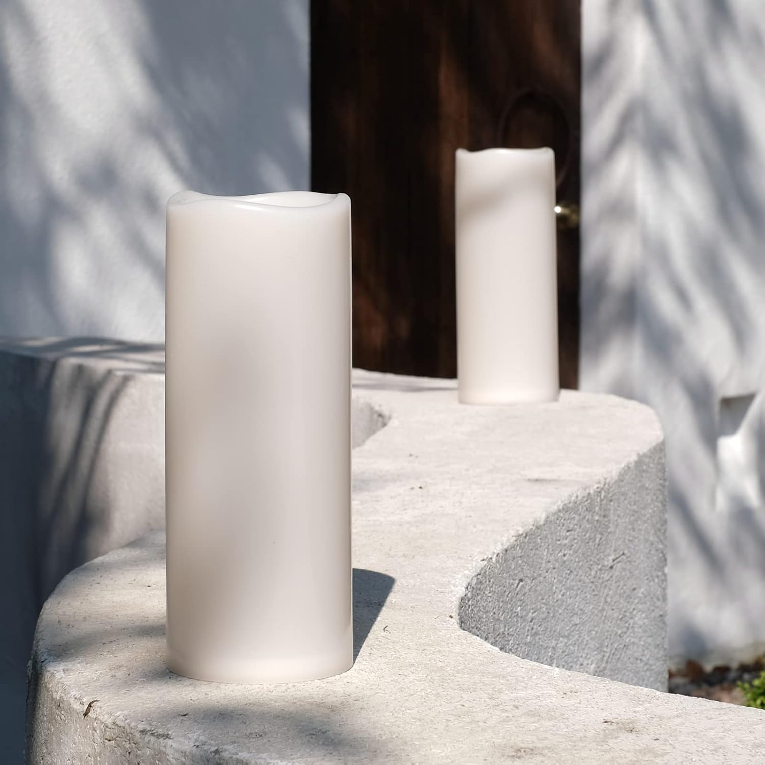 NONNO&ZGF 4X10'' Large Outdoor IP44 Warm White LED Rainproof Waterproof Candles, Huge Flameless Battery LED Pillar