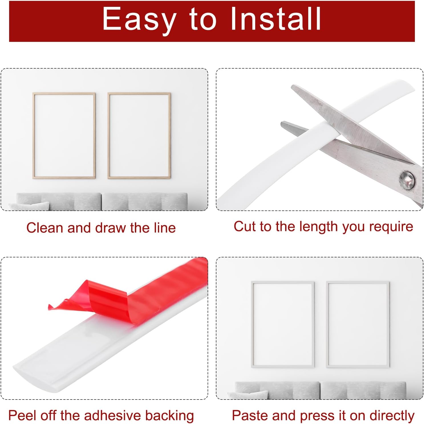 Flexible Wall Molding Trim Waterproof Self-Adhesive Wall Trim for Mirror / 0.5 x 16.4 / Ft / White