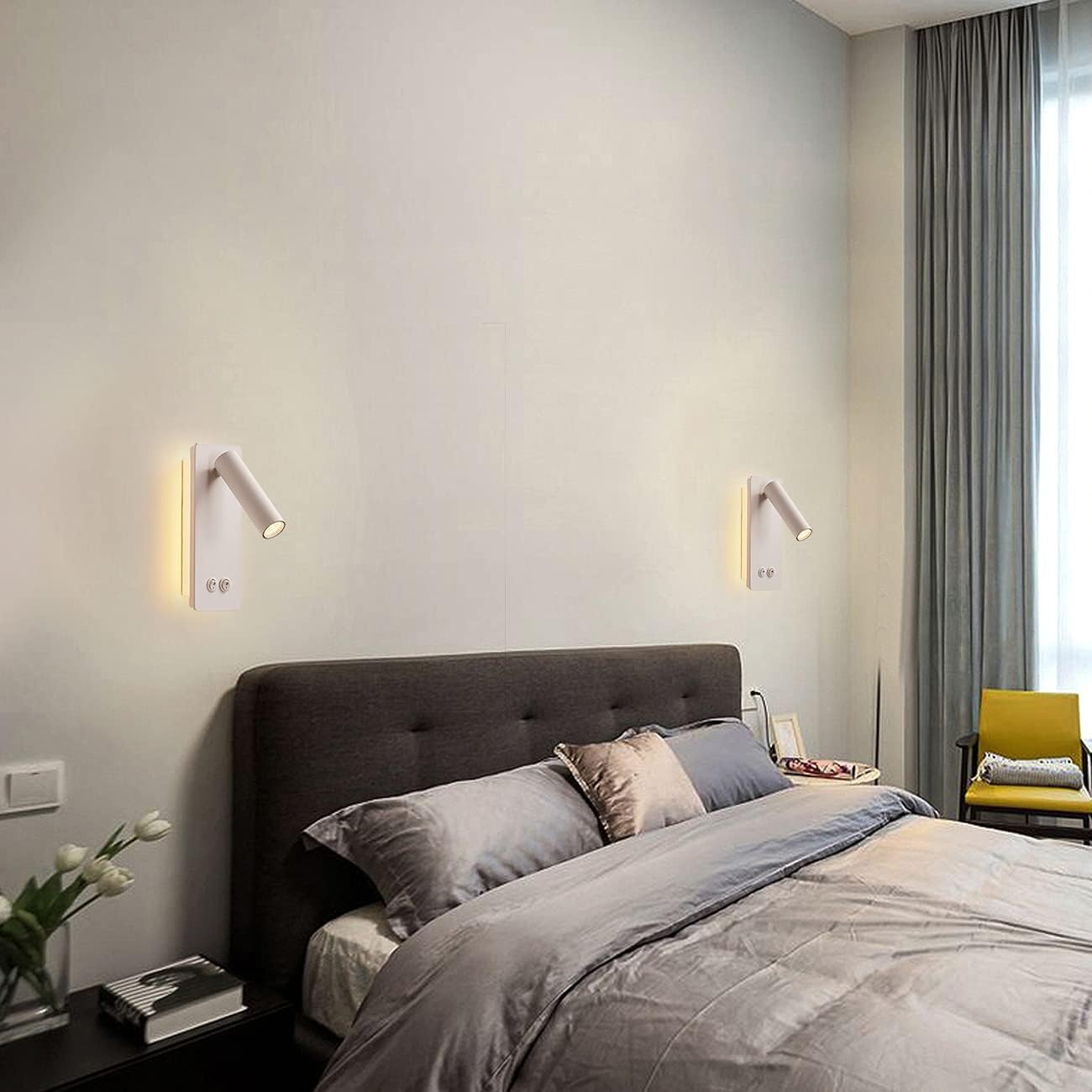 Bedside Reading Lamp Wall Mounted, LED Wall Reading Lights for Bed, Plug in Wall Sconce Set of 2, Bed Reading Light 3W