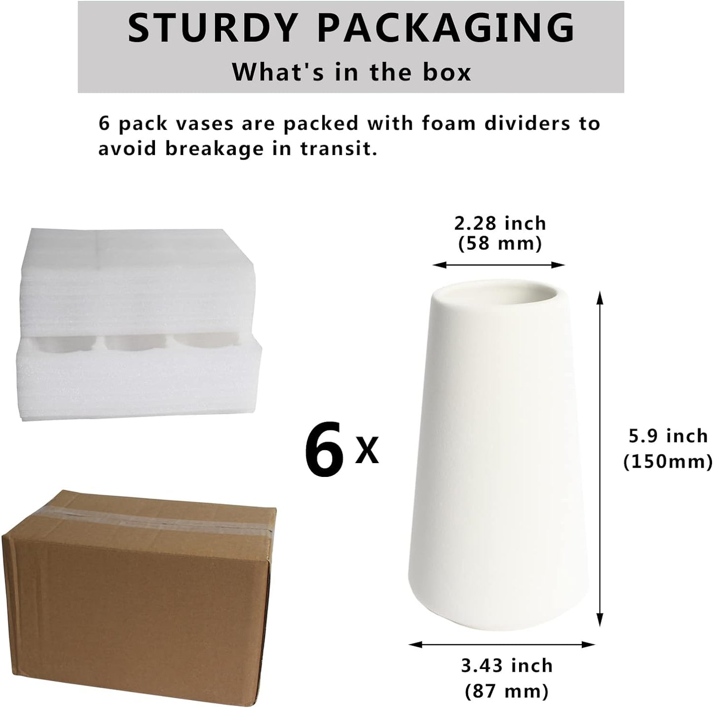 Ceramic Vases / Style A / White / 6 Inch / Set of 6