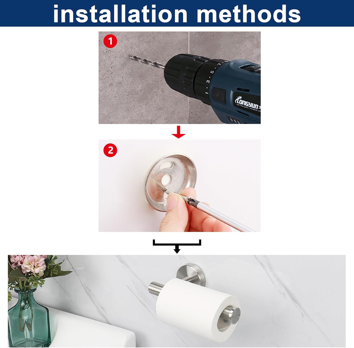 NearMoon Bathroom Toilet Paper Holder, Premium SUS304 Stainless Steel Rustproof Wall Mounted Toilet Roll Holder for