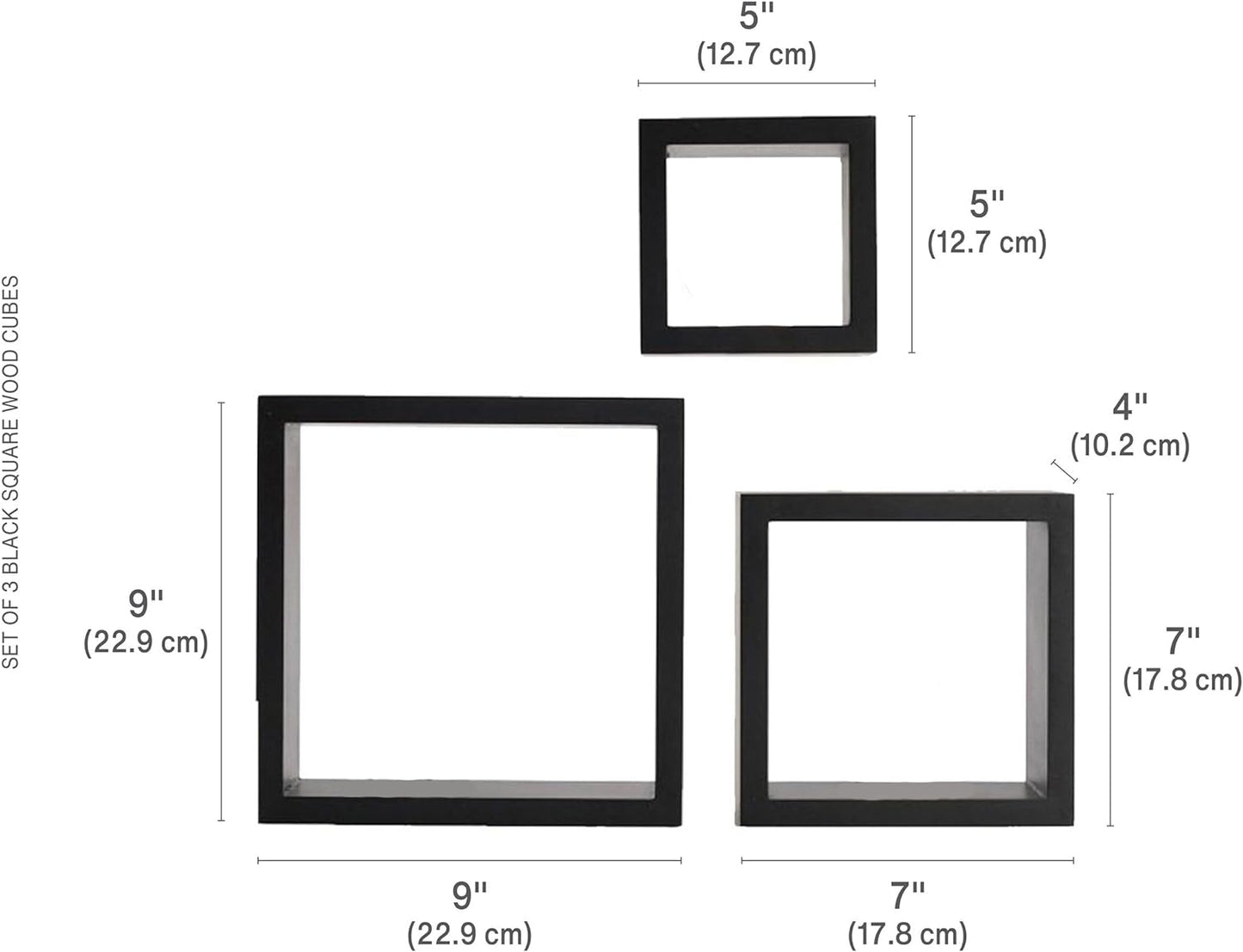 Floating Wall Square Cube Shelves / Black / Set of 3
