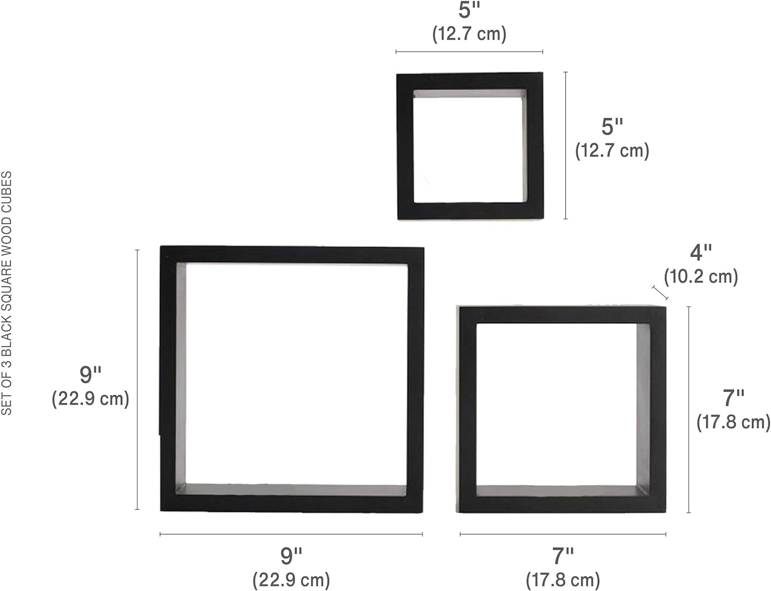 Floating Wall Square Cube Shelves / Black / Set of 3