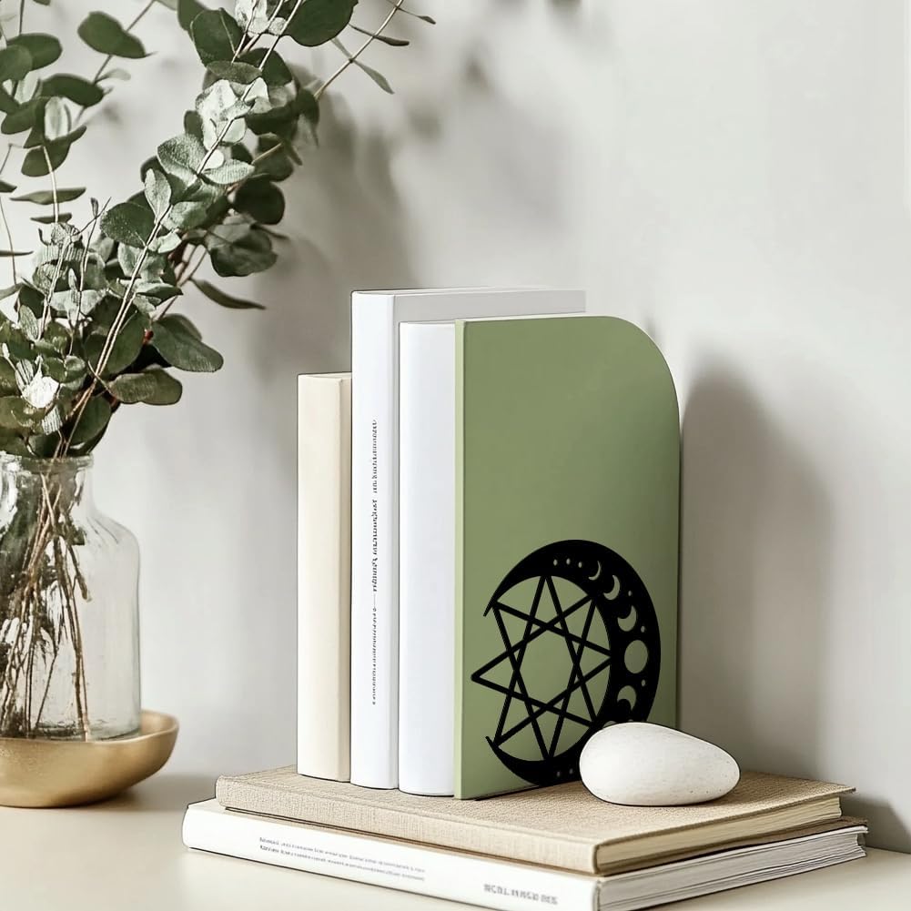 Metal Bookends / Modern Decorative Heavy Duty Study Book Support Stoppers / Moon and Star