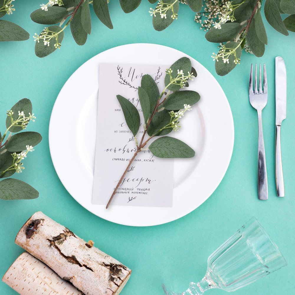 Faux Eucalyptus Branches Greenery / White / Set of 12