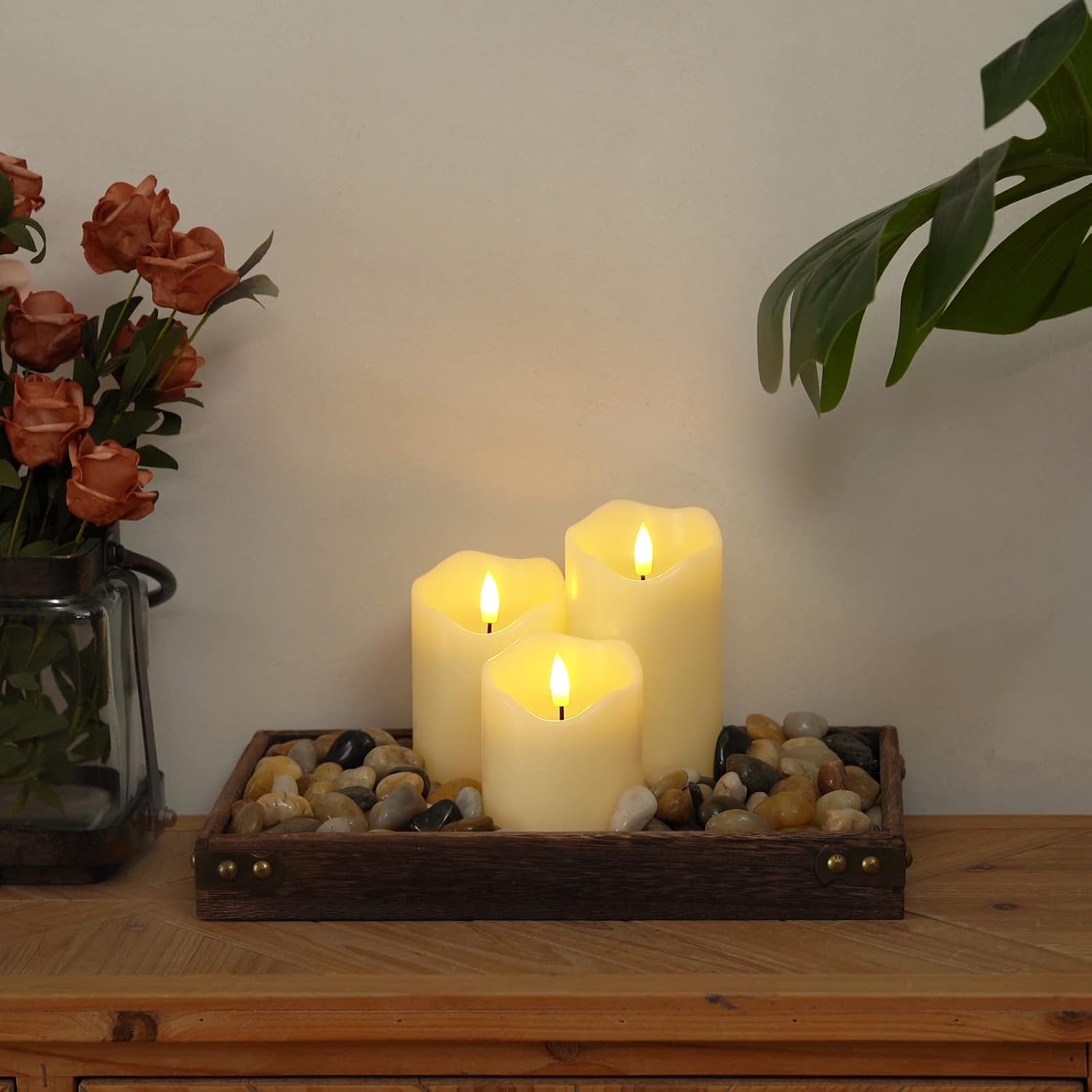 Homemory Flickering Flameless Candles, Realistic LED Candles with Remote and Timer, Real Wax Battery Operated Candles