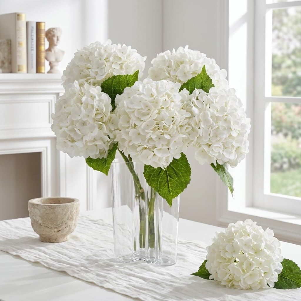 Full Latex Faux Hydrangea Flowers / White / Set of 3