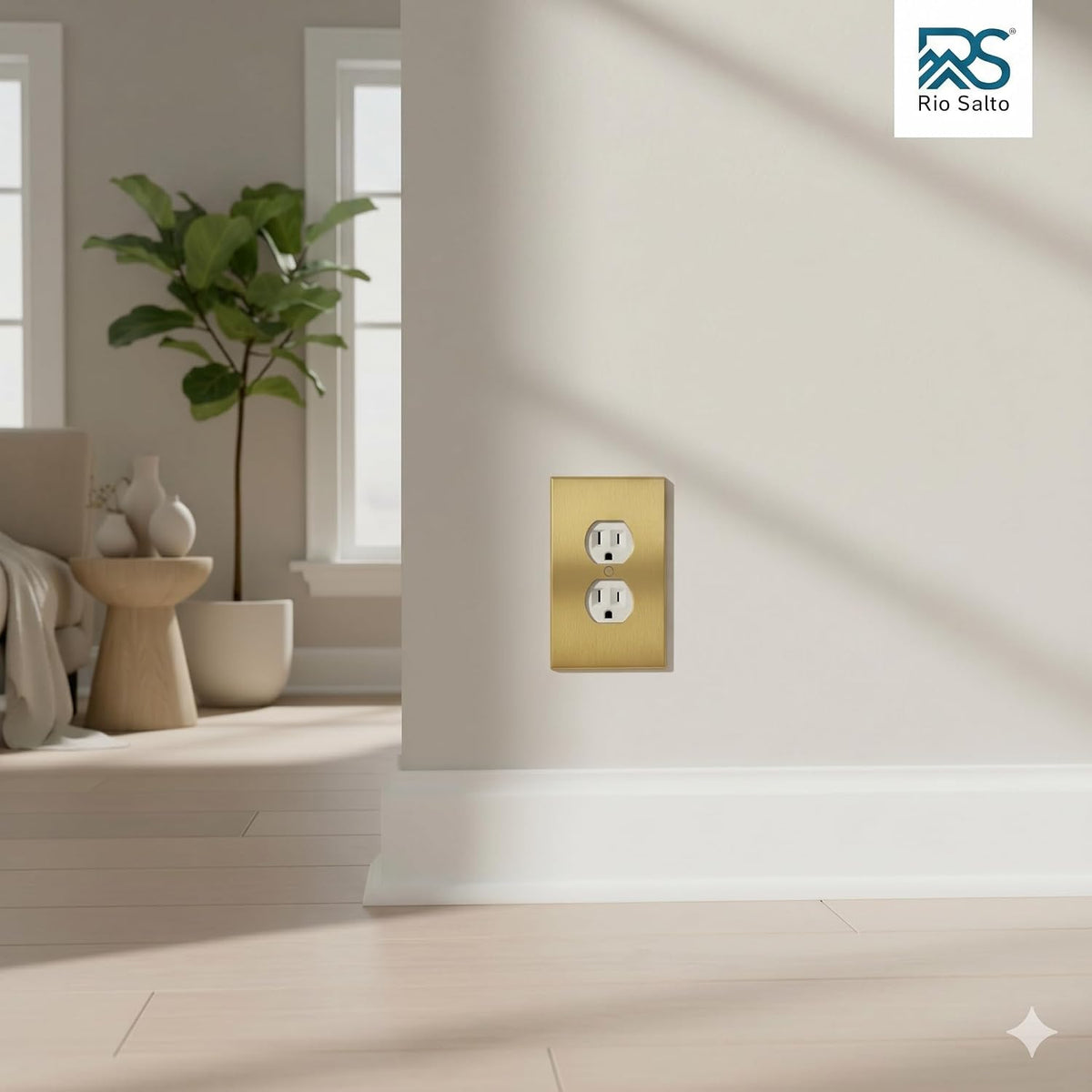 Rio Salto Gold Outlet Covers Light Switch Cover Plate Brushed Gold Metal Duplex Electrical Socket Receptacle Wall