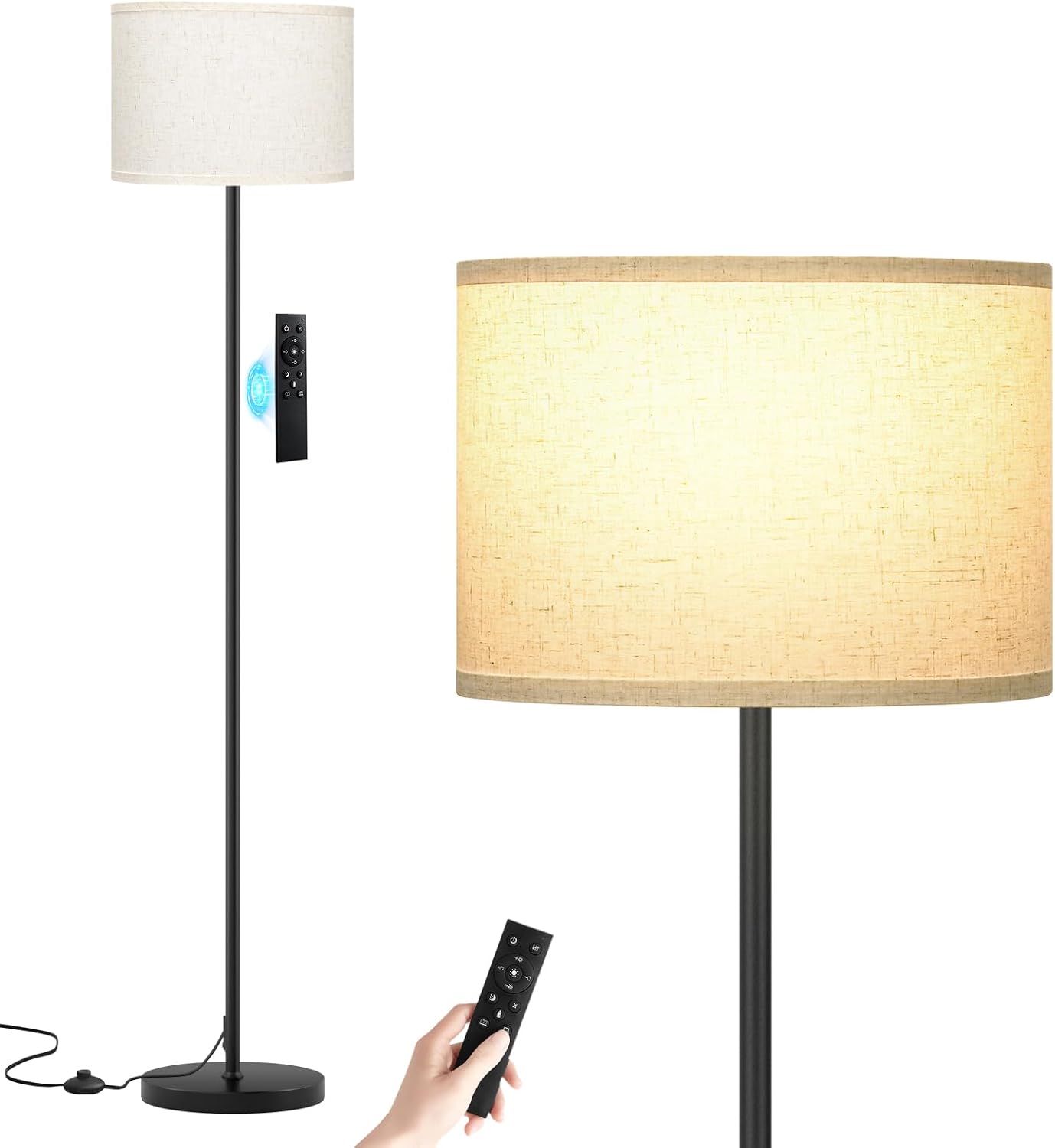 Ambimall 60'' Modern Floor Lamp with Remote, Tall Lamps for Living Room, Bedroom, Office, Dining Room, Beige Shade with