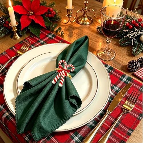 Christmas Candy Cane Napkin Ring Set of 6 for New Year Table Decor